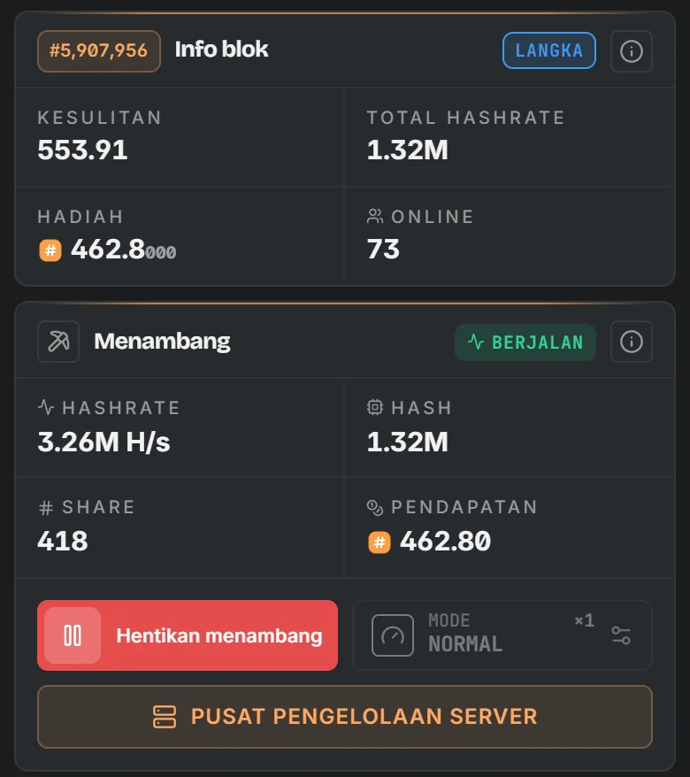 Kartu blok dan mining di aplikasi: tingkat kesulitan, hadiah, hashrate dan pendapatan