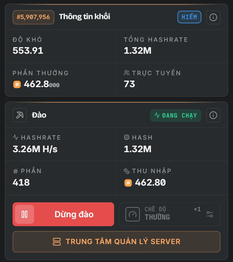 Thẻ khối và đào trong ứng dụng: độ khó, phần thưởng, hashrate và thu nhập